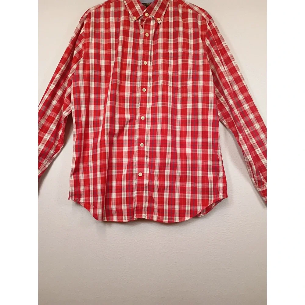 Classic Banana Republic Mens Large Red White Plaid Soft Wash Slim Fit Shirt